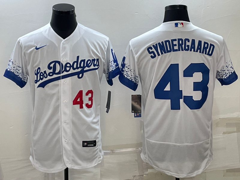 Men's Los Angeles Dodgers #43 Noah Syndergaard White City Connect Flex Base Stitched Baseball Jersey Men's Los Angeles Dodgers #43 Noah Syndergaard White City Connect Flex Base Stitched Baseball Jersey